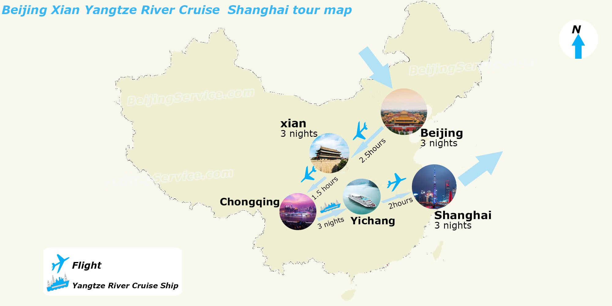 Map of Beijing Lhasa Xian Guilin Shanghai 13 Days Tour